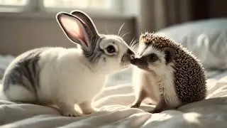 A Rabbit and a Hedgehog Having the Funniest Playtime on a Bed 🐇🦔💛