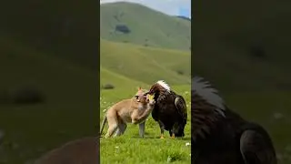 Monkey and Eagle Interact in a Lush Meadow
