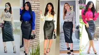 Stunning Midi Leather skirts outfit || Knee length Leather skirts design
