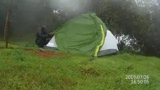 Tent setting on heavy rain at garbett point matheran