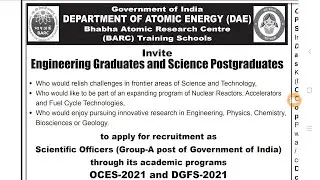 BARC Recruitment 2021 | BARC OCES Recruitment 2021 | BARC DGFS Recruitment 2021 | BARC through GATE