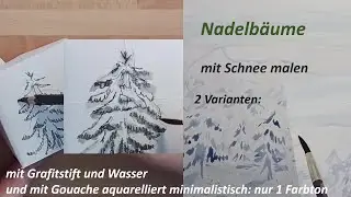 Schnee B&auml;ume minimalistisch malen Nur ein Stift oder ein Farbton Aquarell Grafitstift Aquarellstift