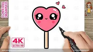 How to Draw a Cute Heart Lollipop - Easy Step by Step for Kids and Toddlers