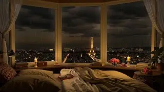 Luxury Paris Apartment with Relaxing Piano Jazz Music for Relax and Study | Rainy Night in Window