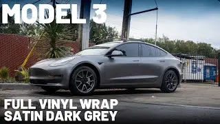 SATIN GREY! Tesla Model 3 - Vinyl Wrap - 3M 2080 Satin Dark Grey