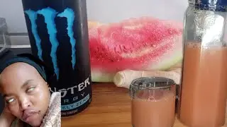 Natural smoothie for energy with watermelon, ginger and monster energy drink
