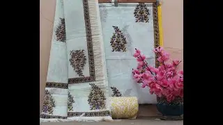 Hand Block Printed cotton dress with Chanderi silk duppatta // unstitched