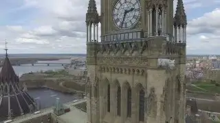 Drone Flight Over Parliament Buildings In Ottawa Canada