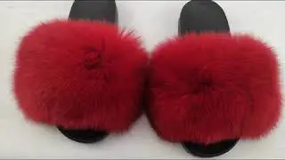 red fox fur slides solid color