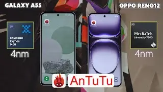 Samsung Galaxy A55 vs Oppo Reno 12 Antutu Comparison | Exynos 1480 vs Dimensity 7300