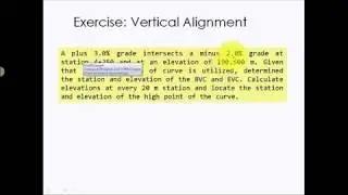 Highway Geometric Design: Exercise for vertical alignment