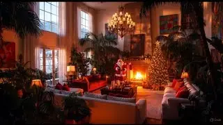 Snowy Alpine Mountain Christmas Night &mdash; Cozy Fireplace Glow & Gentle Winter Jazz Ambience