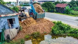 Incredible Landfill Skill! Dozer Pushing Soil with 5-Ton Dump Truck
