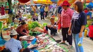 Amazing Cambodian Wet Market Food Scenes & People Activities, Lively Fish, Vegetables, Fruits