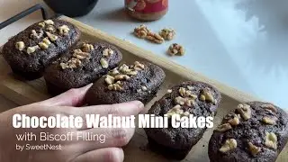 Chocolate Walnut Mini Cakes with Biscoff Filling - delightful tasty snacks with walnut and Biscoff!