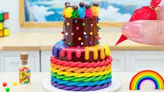 Mini Rainbow Cake Recipe With Chocolate🌈Sweet Miniature Chocolate Rainbow Fondant Cake