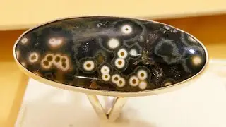Large Gem Ocean Jasper Oval Cabochon Solid Silver Statement Ring | Size 9 S 59.5