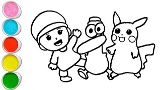 Cute Pocoyo and Pato With Pikachu Drawing, Painting and Coloring For Kids and Toddlers_ Easy Art