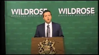 Shayne Saskiw talks to the media on Prentice's $80,000 taxpayer funded campaign ad