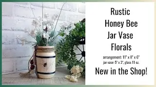 DIY Rustic Honey Bee Decor Bumble Bee Jar Vase Floral Arrangement Primitive Bee Decor