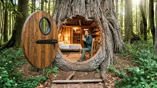 Forest Build (ASMR) This Woman Builds a Mini Room Inside a Living Ancient Tree