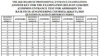 JKCET 2025 Answer Key Released At jkbopeegovin Check Direct Link Here