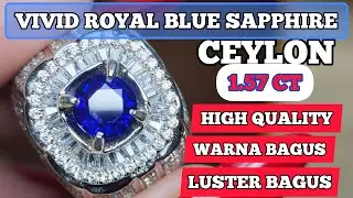 BERKUALITAS PERMATA VIVID ROYAL BLUE SAPPHIRE CEYLON 1.57CT CINCIN LAKI-LAKI PERAK SAFIR BIRU MEMO