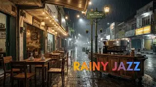 Rainy Night Street Coffee Shop Jazz 🌧️ Cozy Caf&eacute; Ambience for Relax & Focus