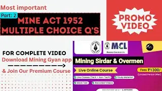 Part 2: Most Important MCQs of Mine Act 1952/ Promo Video/SECl/WCL/MCL