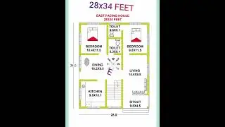 28x34feet East facing houseplan with stair #shorts #homeplan. P L-204