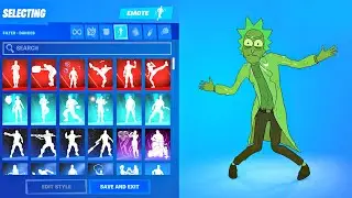 TOXIC RICK SKIN Showcase with All Fortnite Dances & Emotes! (Rick Sanchez Skin 100% UNLOCKED)