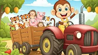 Farmer Monkey Drives Tractor Moving , Cows, Dinosaurs:Monkey Tractor🐒🚜