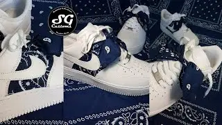 How to put fabric on custom sneakers the right way! Customized tied Bandana Nike Air Force 1