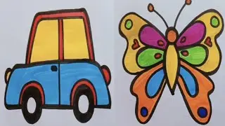 How to draw a beautiful butterfly and car drawing with colour  live by Saba Art