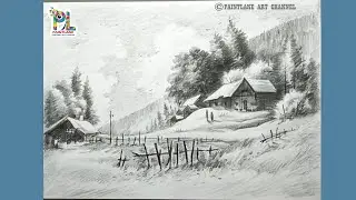 Mountain landscape drawing and shading with pencil step by step || How to draw hill landscape