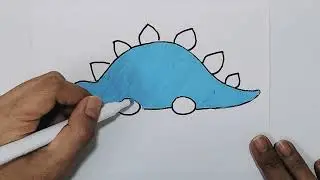 Kids drawing.Easy sleeping dinosaur step by step 