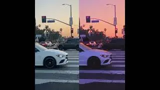 Before and After color grade of Autonomous food delivery robot crossing street