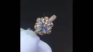 Round Cut Moissanite Flower Shape Solitaire With Accent Ring 14k Rose Gold