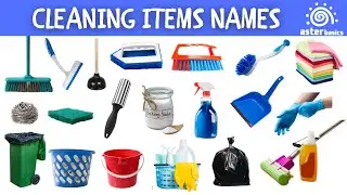 Cleaning Item Names | Cleaning Supplies Vocabulary Household Cleaning Tools | Aster Basics #kids,