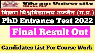 vikram university phd entrance test 2022 results out I course work candidates I चयनित शोधार्थी