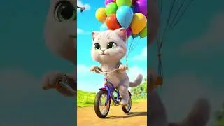 Magical Cat Rides Cycle with Balloons! 🎈😺  Fun Animal Moment #shorts #viral  #CatWithBalloons