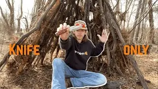 I Built a Survival shelter with Only a Knife. (Harder Than I Thought)