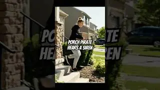 Porch Pirate Runs with a stolen package after hearing a Police Siren approaching