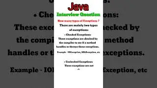 How many types of Exceptions in Java || Java Interview Questions #shorts #short