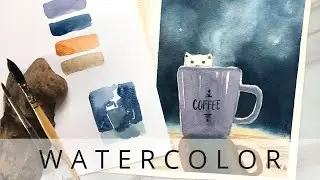 Watercolor Coffee Cat
