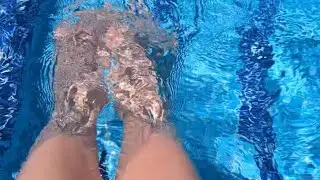 come watch me walk bare feet to the pool then dip my feet in