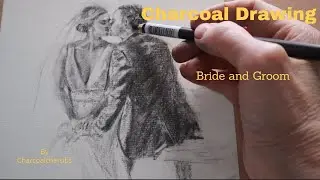 Charcoal drawing Bride & Groom / Wedding Day Portrait