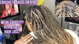 HOW TO - CROCHET BOX BRAIDS ON A NET WITH SHORT HAIR & WEAK EDGES
