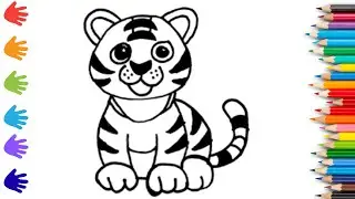 How To Draw cute tiger Drawing, Painting & Coloring For Kids and Toddlers_ Child Art 🐋🌈🎨