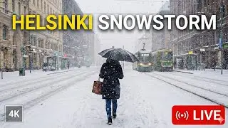 🔴 Snowy Night Walk Helsinki 4K ❄️ Walk All Night Long 🌨️ 🔴 PRE-RECORDED SLOW TV CITY SOUND JAN 2025